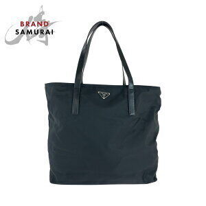 Prada Tessuto triangular logo plate black nylon tote bag shoulder